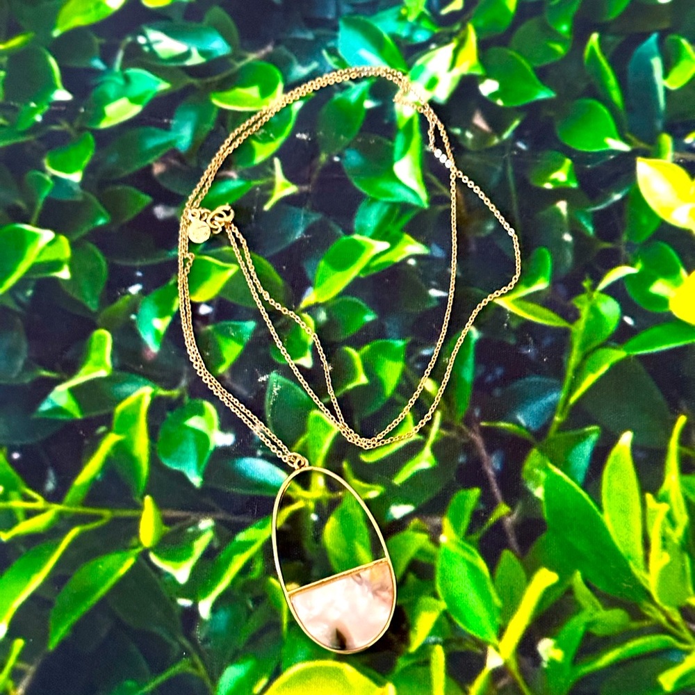 NWOT Loft Gold Oval Set Off White Pendant Necklace
